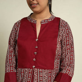  Maroon Block Print Mul Cotton A-Line Bagh Kurta for Women