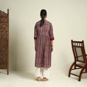  Maroon Block Print Mul Cotton A-Line Bagh Kurta for Women
