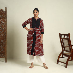  Maroon Block Print Mul Cotton A-Line Bagh Kurta for Women