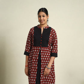  Maroon Block Print Mul Cotton A-Line Bagh Kurta for Women