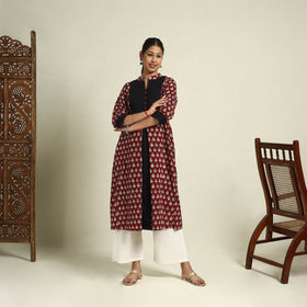  Maroon Block Print Mul Cotton A-Line Bagh Kurta for Women