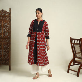  Maroon Block Print Mul Cotton A-Line Bagh Kurta for Women