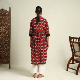  Maroon Block Print Mul Cotton A-Line Bagh Kurta for Women