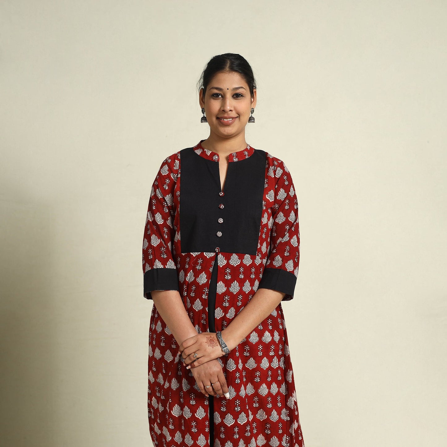  Maroon Block Print Mul Cotton A-Line Bagh Kurta for Women