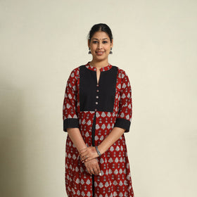  Maroon Block Print Mul Cotton A-Line Bagh Kurta for Women