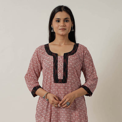 Buy Block Print Mul Cotton Straight Bagh Kurta Online