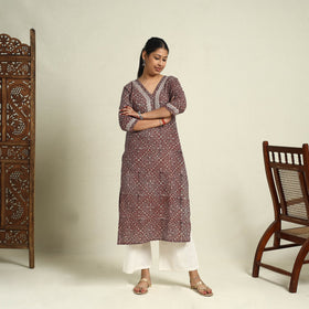 Buy Maroon Block Print Mul Cotton Straight Bagh Kurta For Women