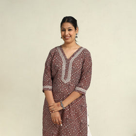 Buy Maroon Block Print Mul Cotton Straight Bagh Kurta For Women