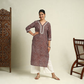 Buy Maroon Block Print Mul Cotton Straight Bagh Kurta For Women