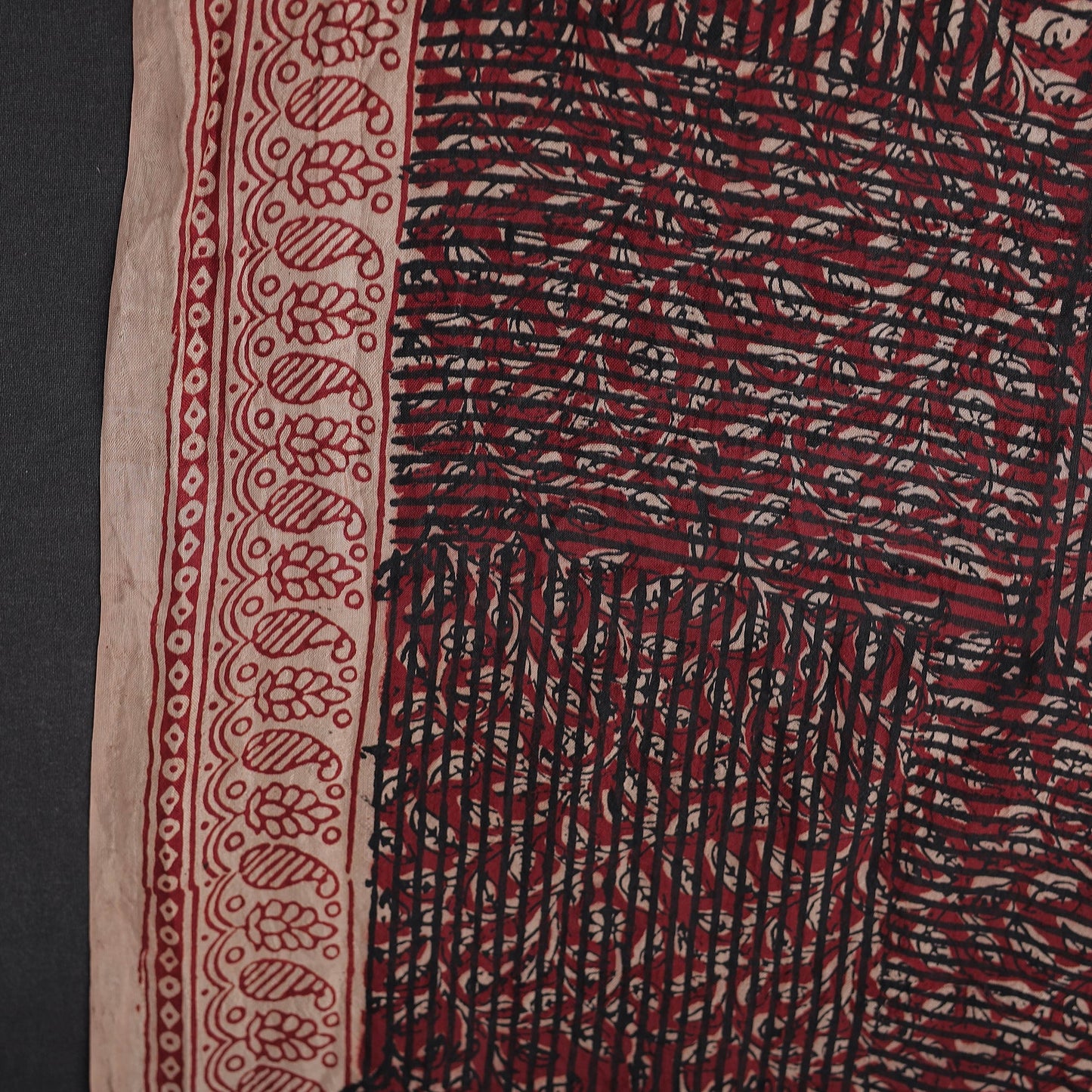  Maroon Mulberry Silk Bagh Print Fabric