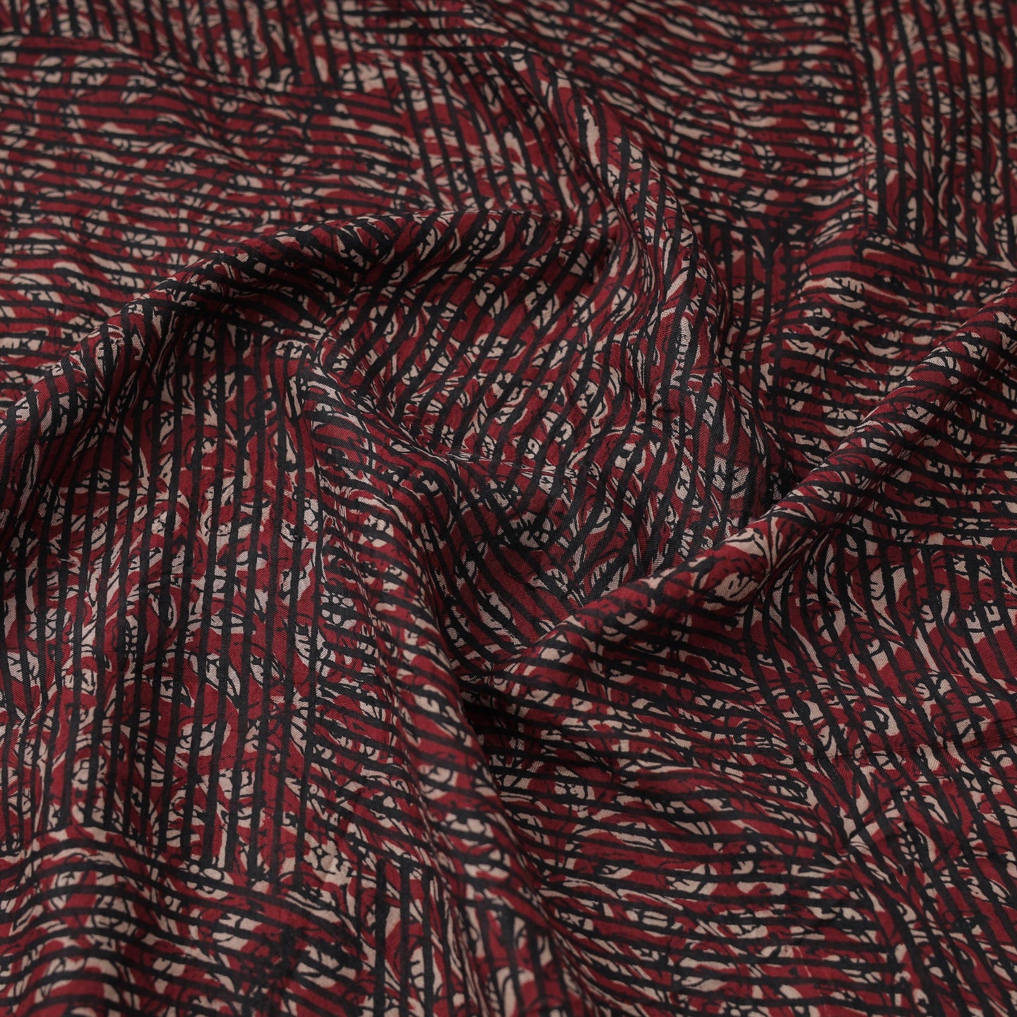  Maroon Mulberry Silk Bagh Print Fabric