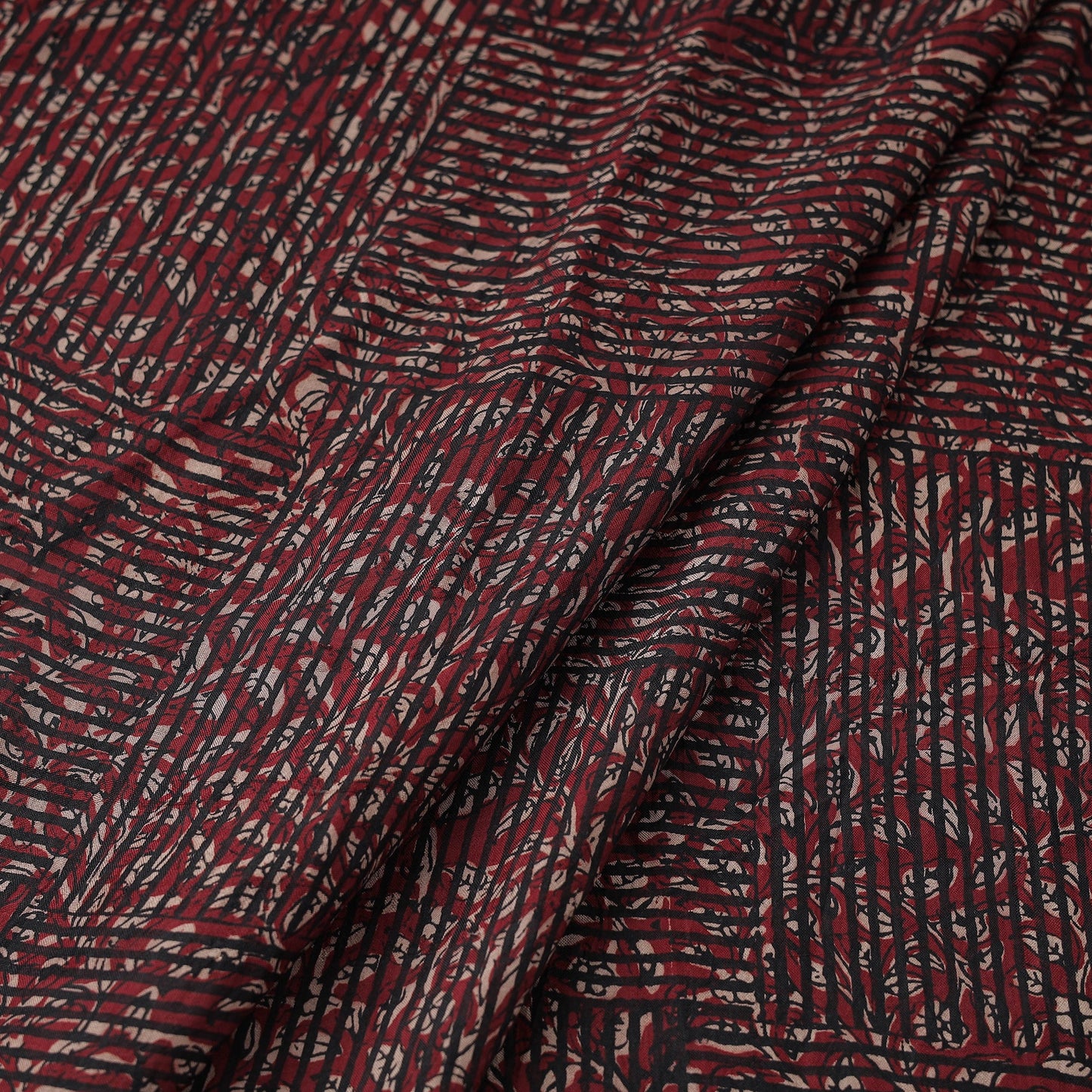  Maroon Mulberry Silk Bagh Print Fabric
