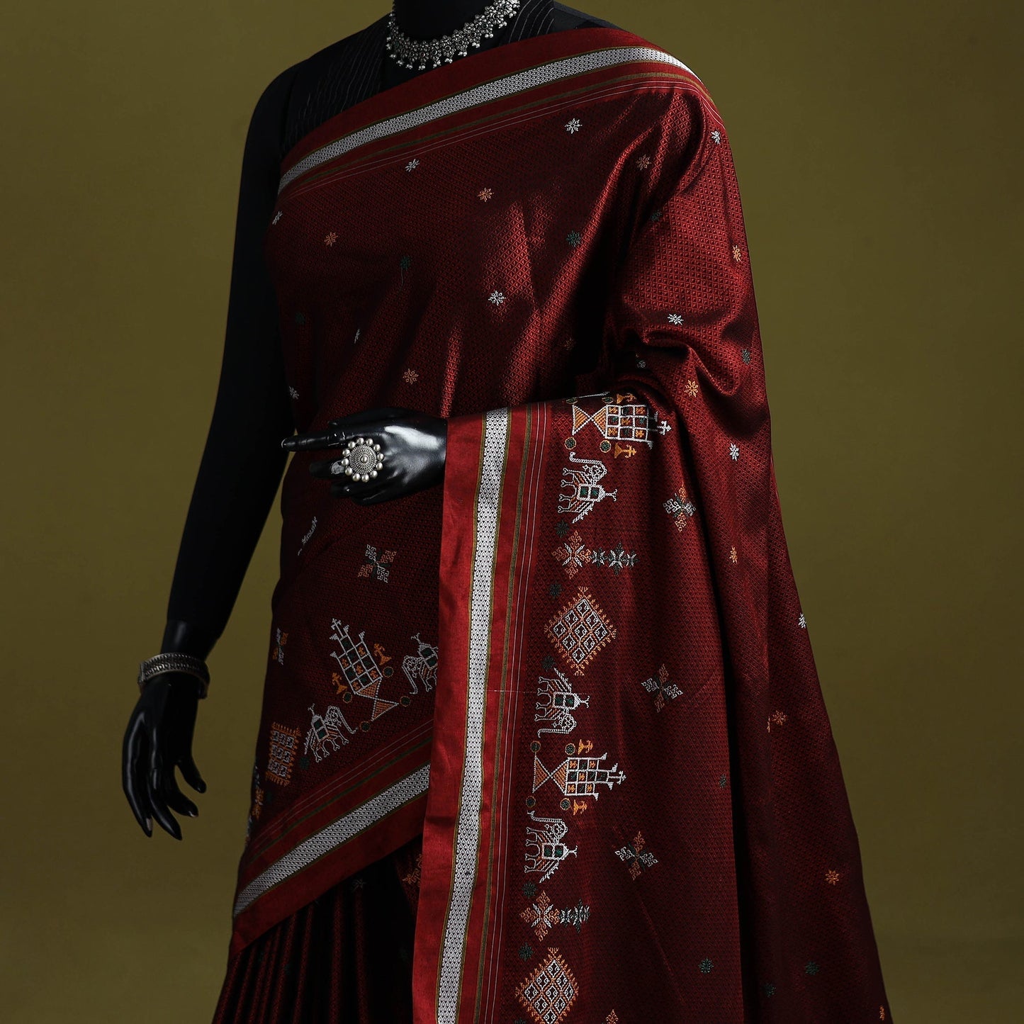 Nath work silk cotton khun saree 04 - handcrafted