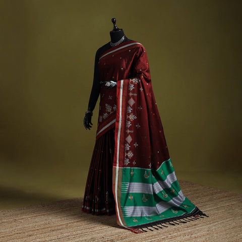 Nath work silk cotton khun saree 04 - handcrafted
