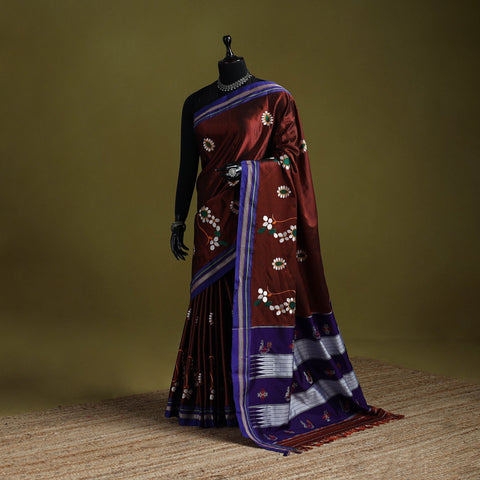 Nath work silk cotton khun saree 15 - handcrafted