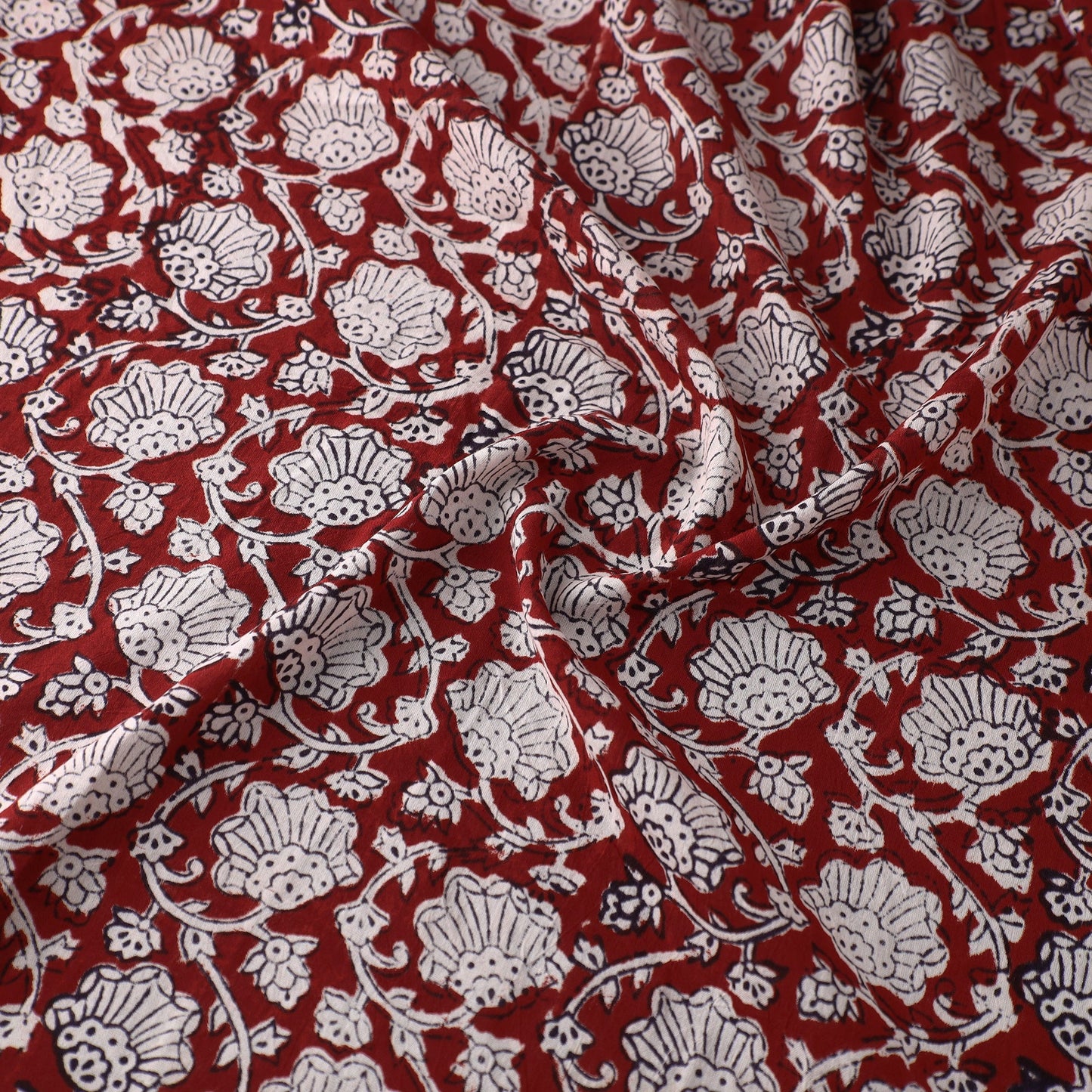 Red - Natural Dyed Bagh Print Mul Cotton Fabric 03