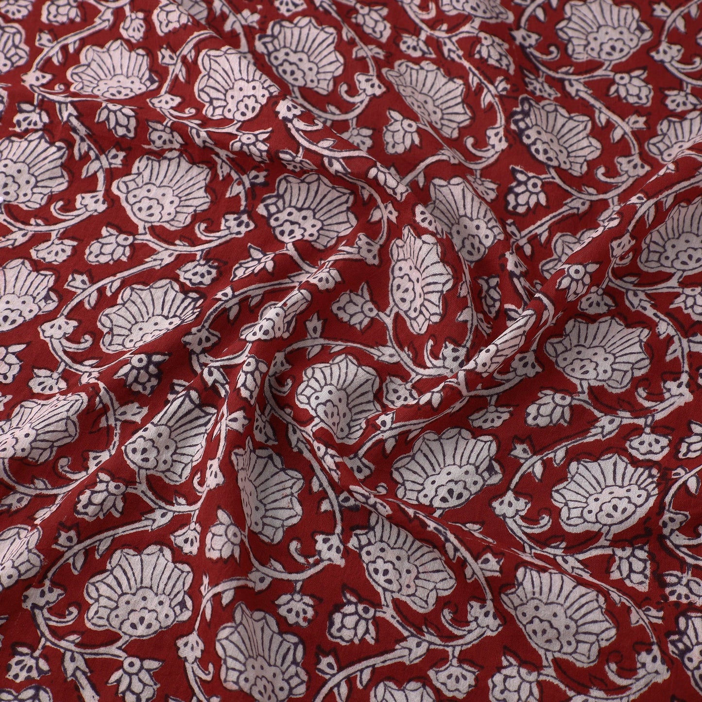 Red - Natural Dyed Bagh Print Mul Cotton Fabric 10