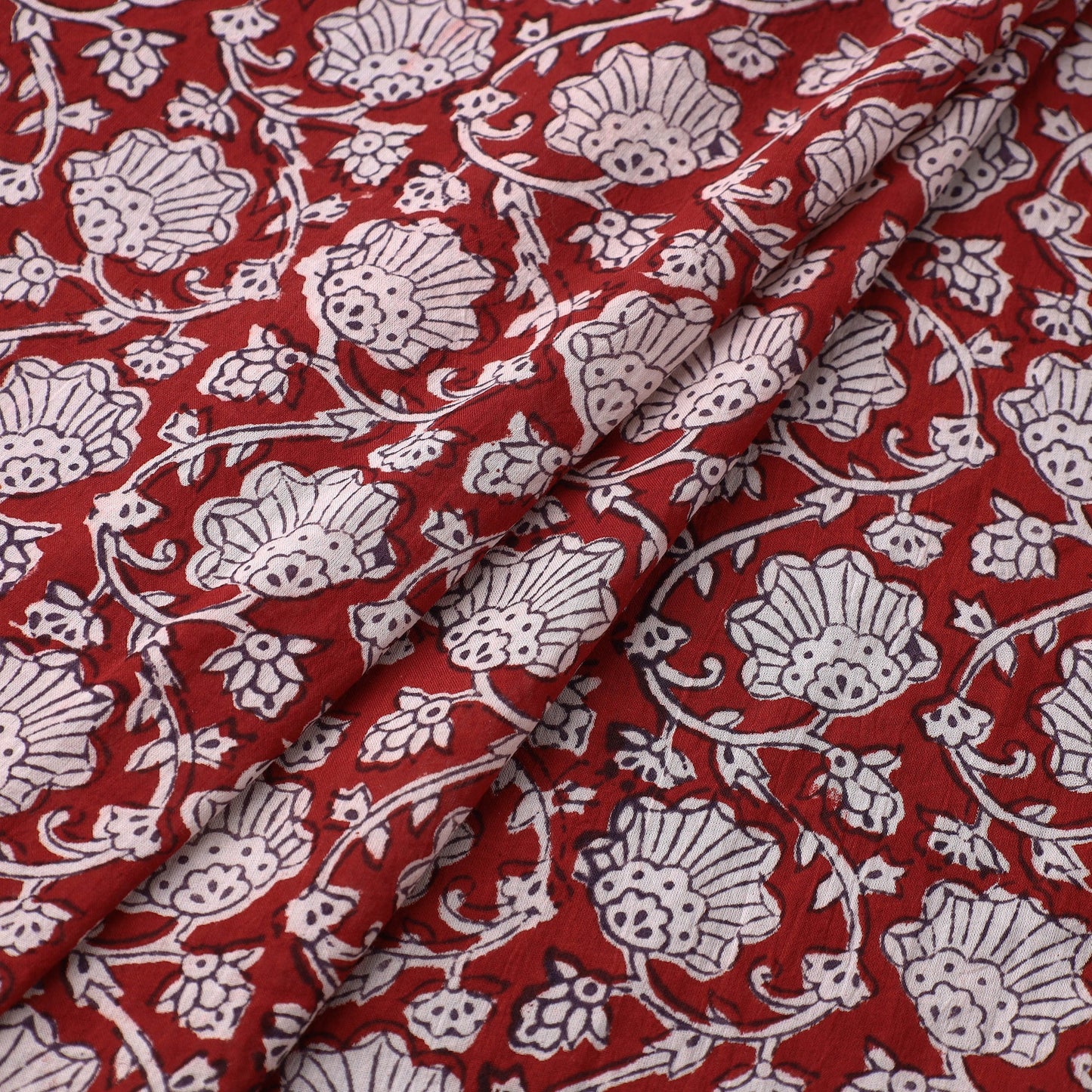 Red - Natural Dyed Bagh Print Mul Cotton Fabric 10