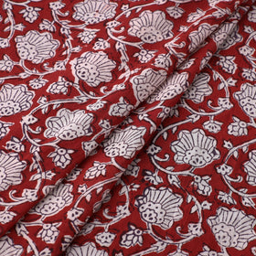 Red - Natural Dyed Bagh Print Mul Cotton Fabric 10