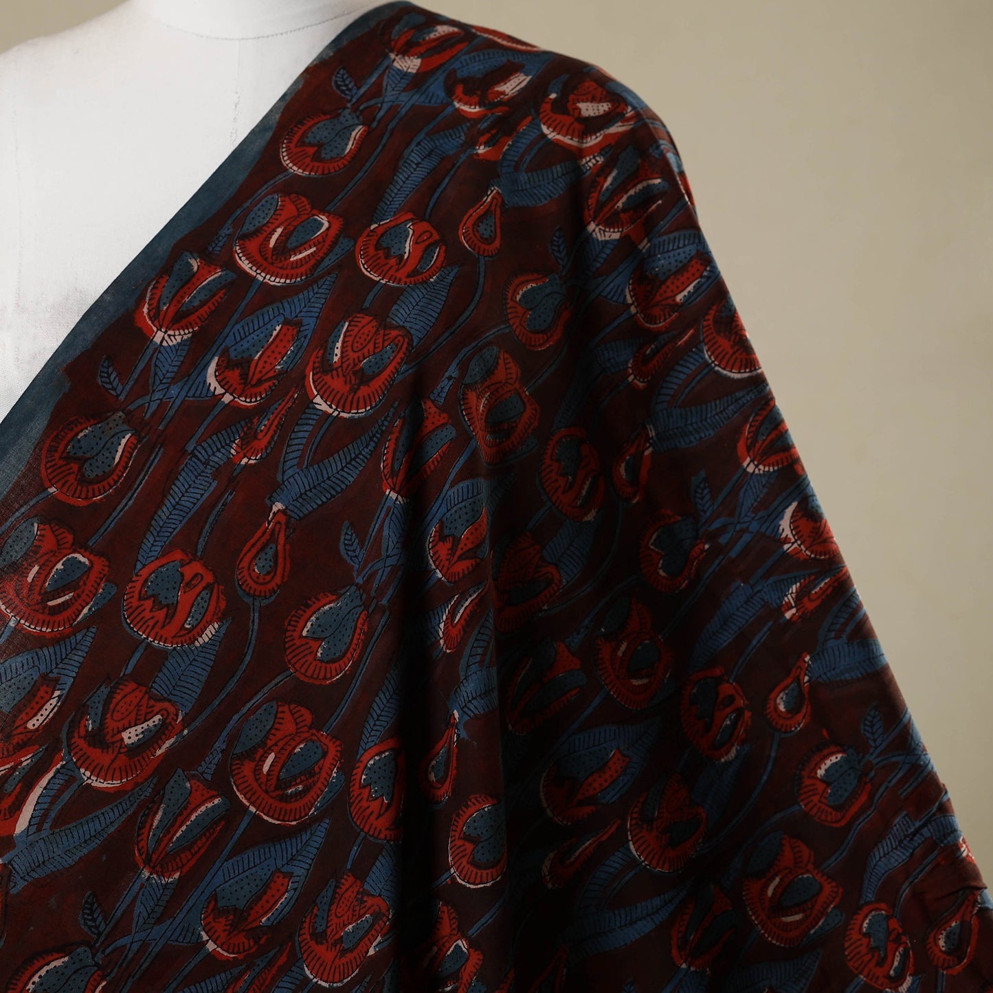 Maroon - natural dyed bagru dabu fabric 34 - handcrafted