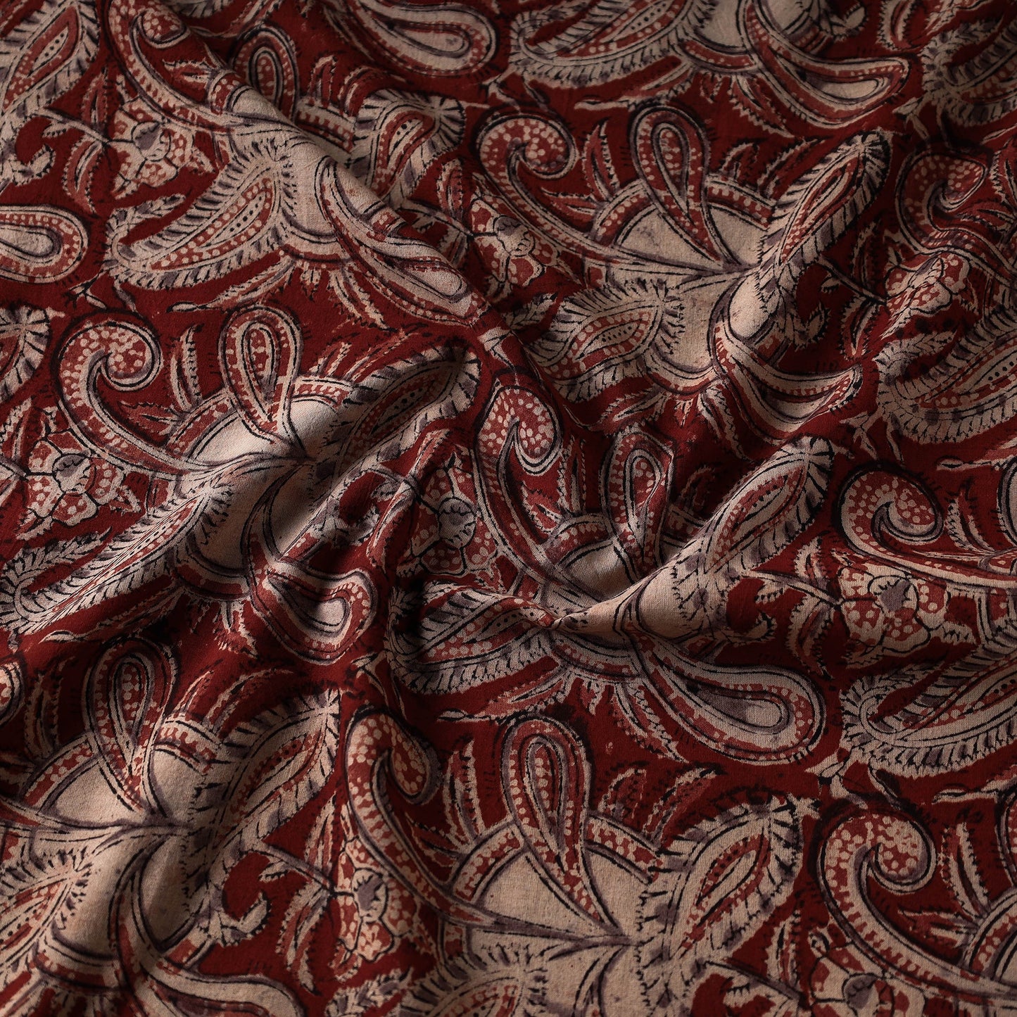 Maroon Natural Dyed Block Print Cotton Kalamkari Fabric