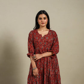 Maroon - natural dyed cotton tiered dress 06 - handcrafted