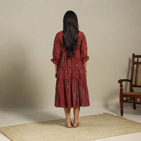 Maroon - natural dyed cotton tiered dress 06 - handcrafted