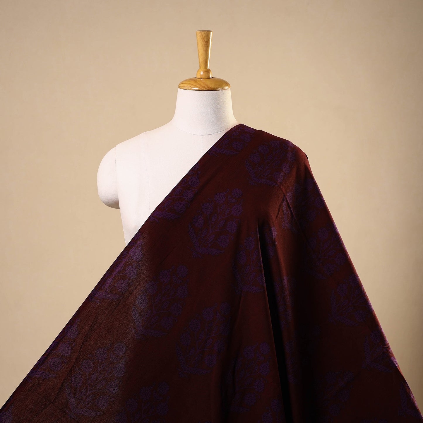 Maroon - natural dyed cotton bagh fabric 02 - handcrafted