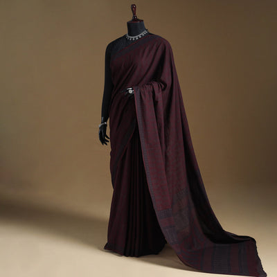 Maroon Block Print Natural Dyed Cotton Bagh Saree