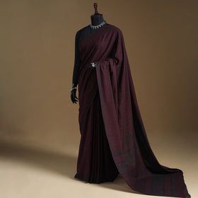 Maroon Block Print Natural Dyed Cotton Bagh Saree