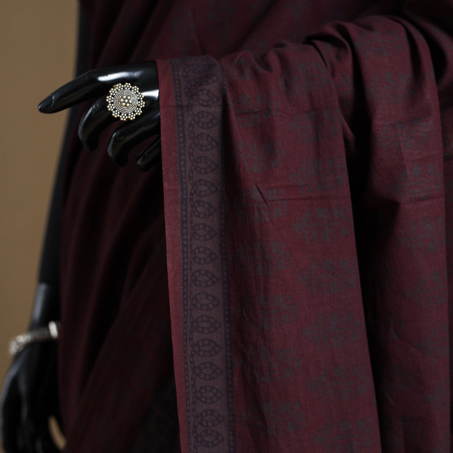 Maroon Block Print Natural Dyed Cotton Bagh Saree