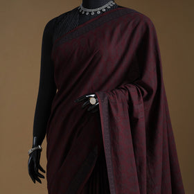 Maroon Block Print Natural Dyed Cotton Bagh Saree