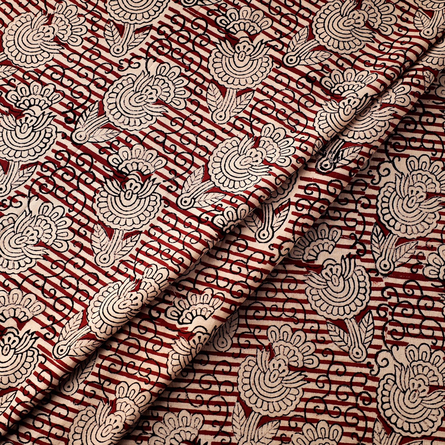 Maroon Natural Dyed Cotton Bagru Block Print Fabric