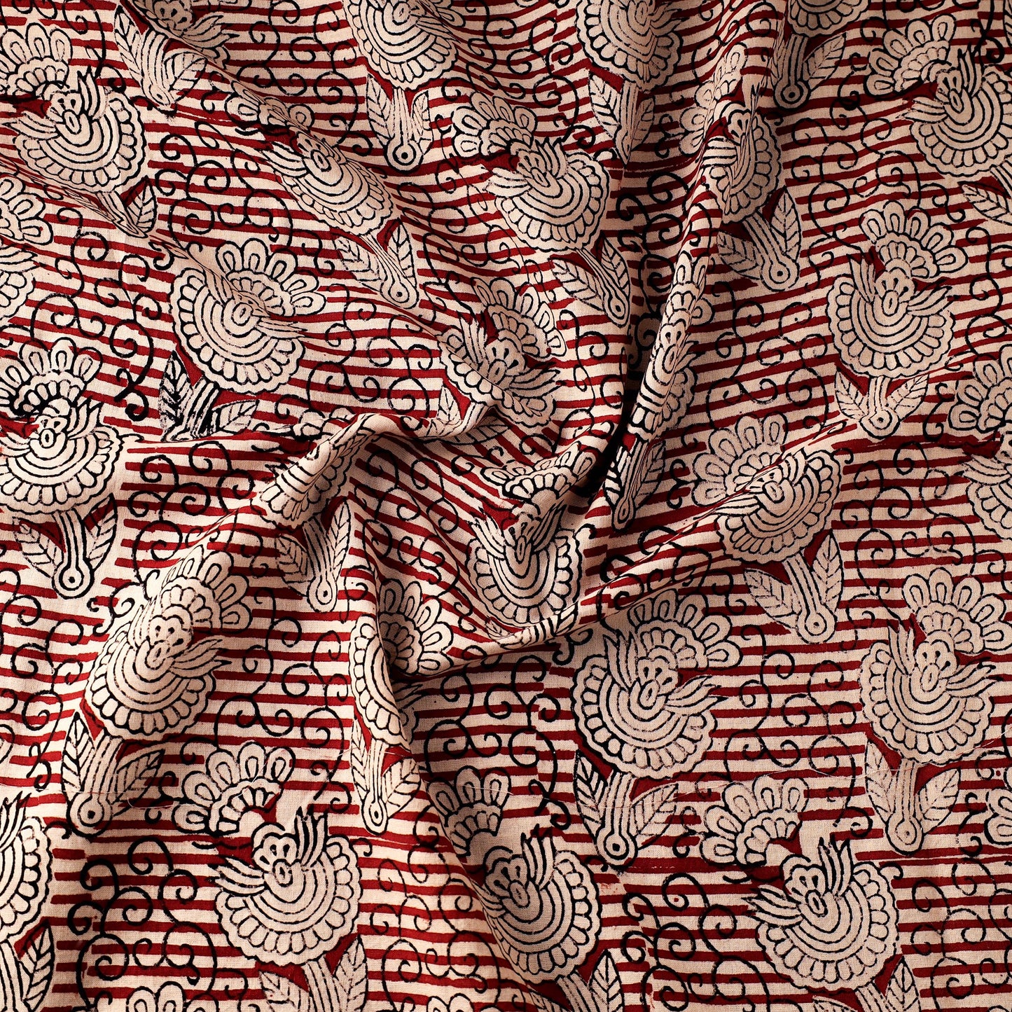 Maroon Natural Dyed Cotton Bagru Block Print Fabric
