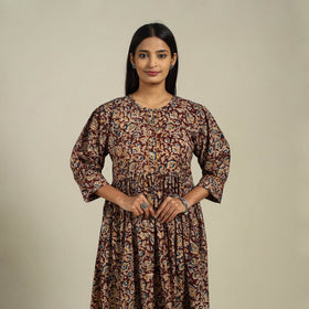 Maroon Block Print Natural Dyed Cotton Flared Kalamkari Dress