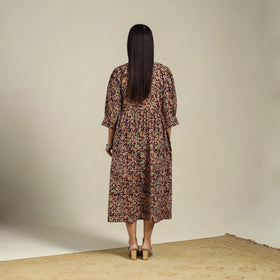 Maroon Block Print Natural Dyed Cotton Flared Kalamkari Dress