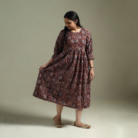 Natural dyed cotton hand block print flared kalamkari dress