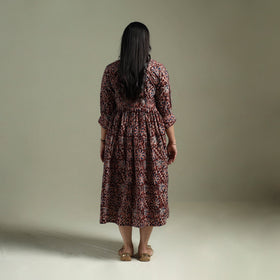 Natural dyed cotton hand block print flared kalamkari dress