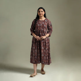 Natural dyed cotton hand block print flared kalamkari dress