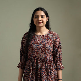 Natural dyed cotton hand block print flared kalamkari dress