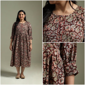 Natural dyed cotton hand block print flared kalamkari dress