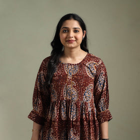 Natural dyed cotton hand block print flared kalamkari dress