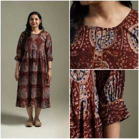 Natural dyed cotton hand block print flared kalamkari dress