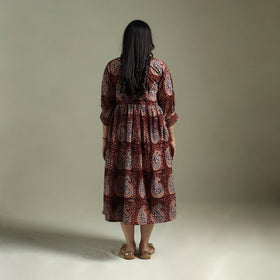 Natural dyed cotton hand block print flared kalamkari dress