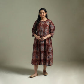 Natural dyed cotton hand block print flared kalamkari dress