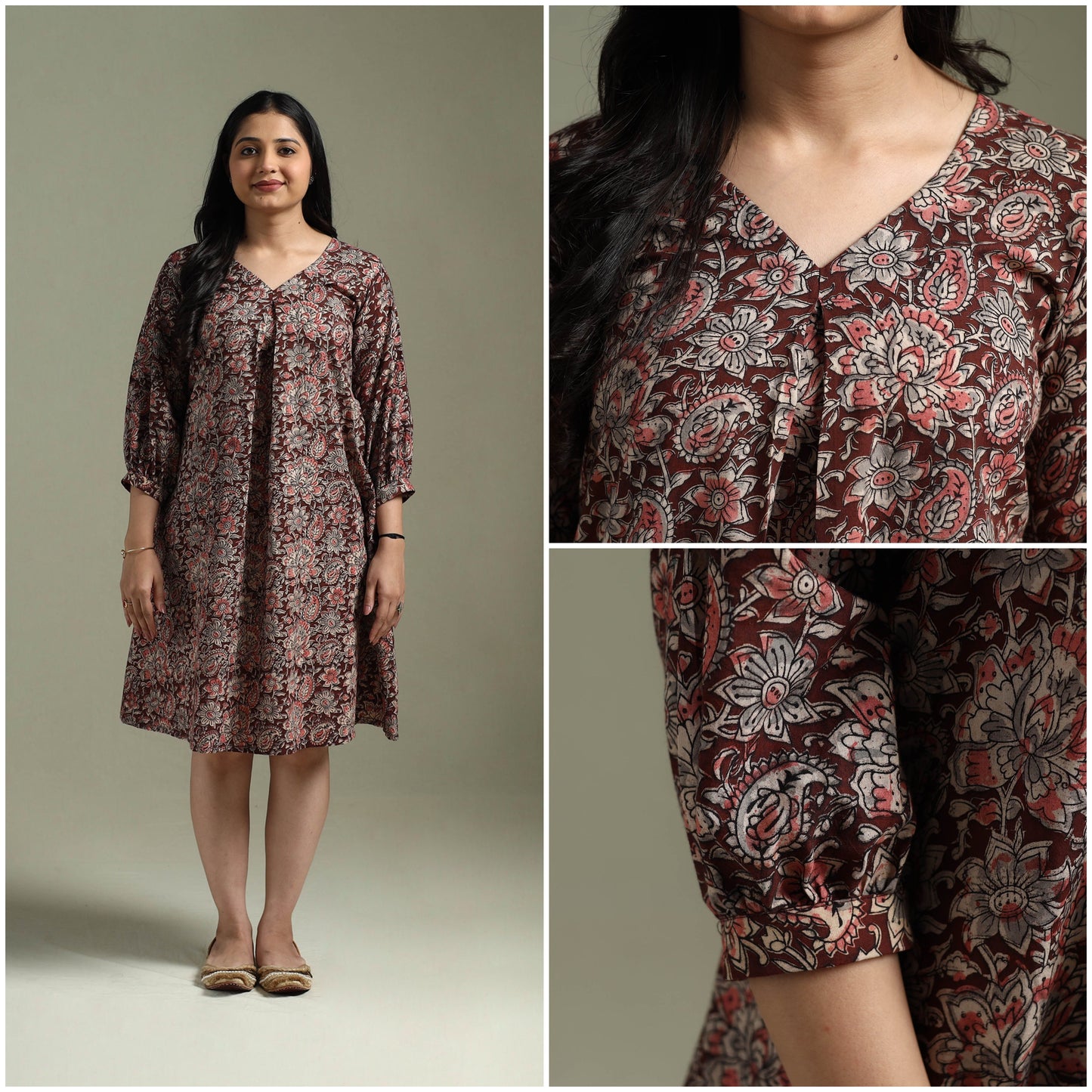 Natural dyed cotton hand block print kalamkari dress 09