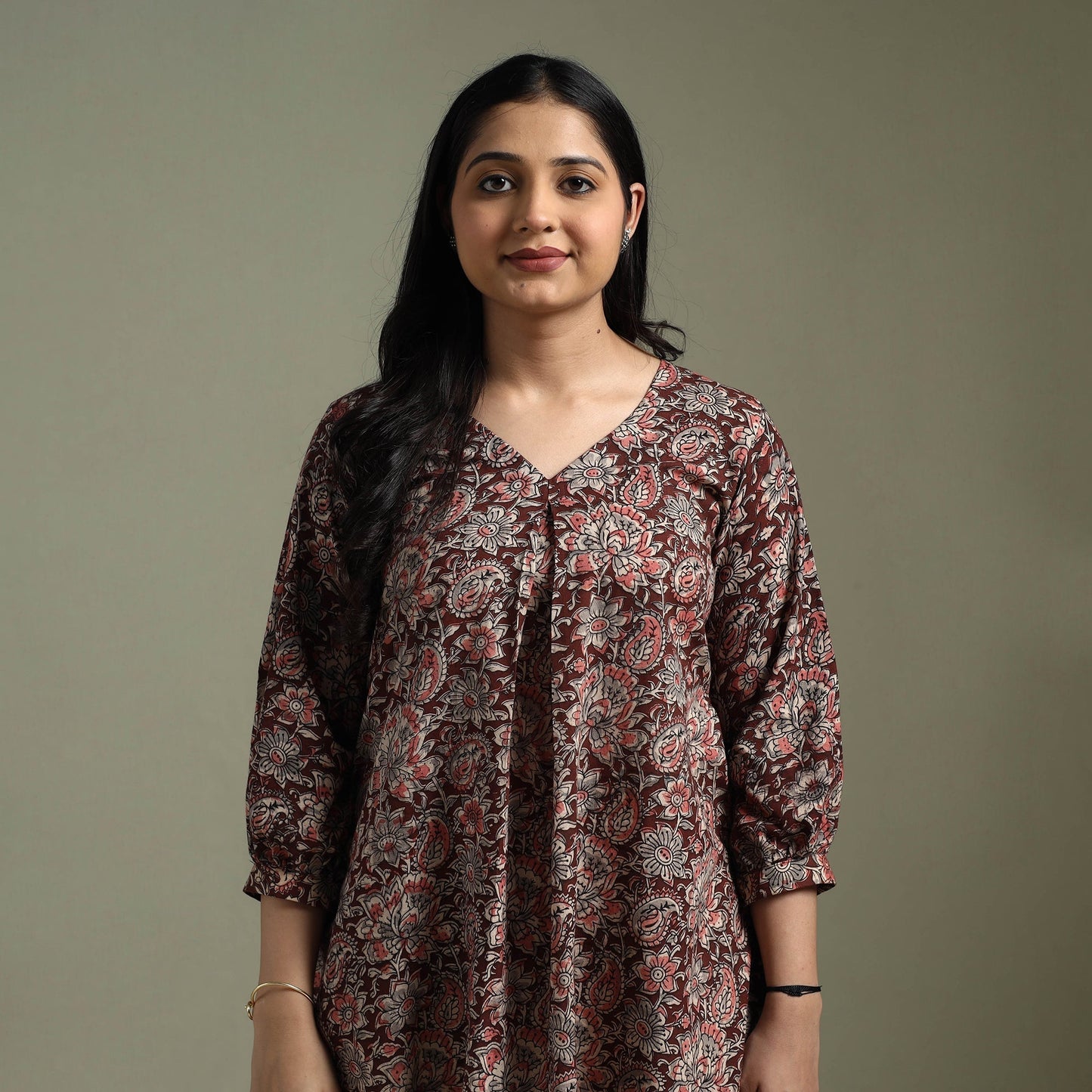 Natural dyed cotton hand block print kalamkari dress 09