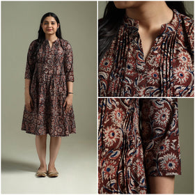 Natural dyed cotton hand block print pintuck kalamkari
