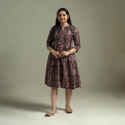 Natural dyed cotton hand block print pintuck kalamkari