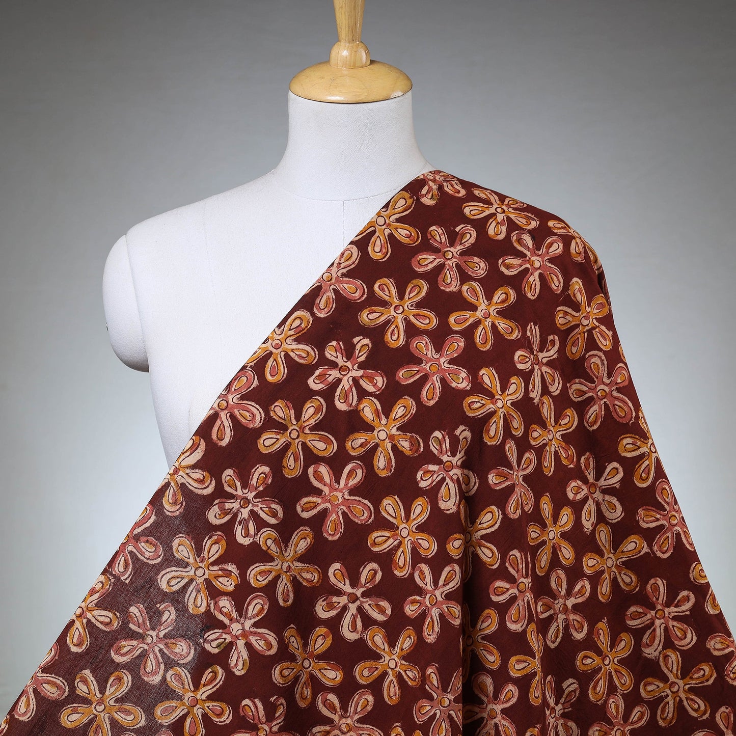 Maroon Natural Dyed Block Print Cotton Kalamkari Fabric